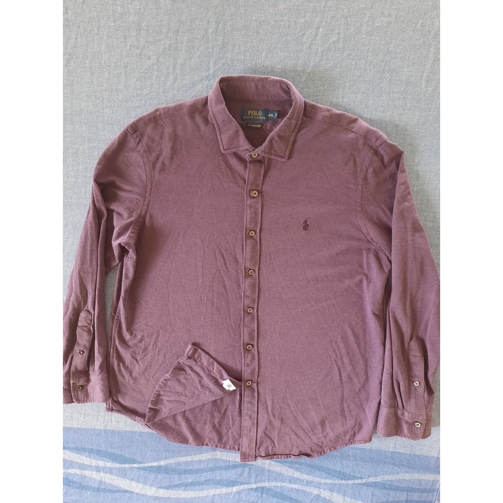 Polo Ralph Lauren Men XXL Knit Dress Shirt Purple Long Sleeve Cotton Button Down